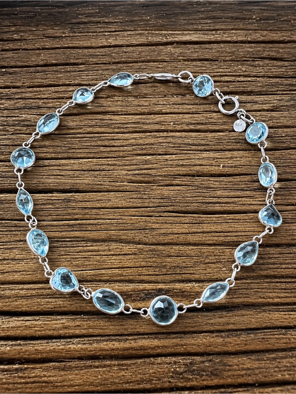 Sterling Silver Blue Topaz Station Bracelet